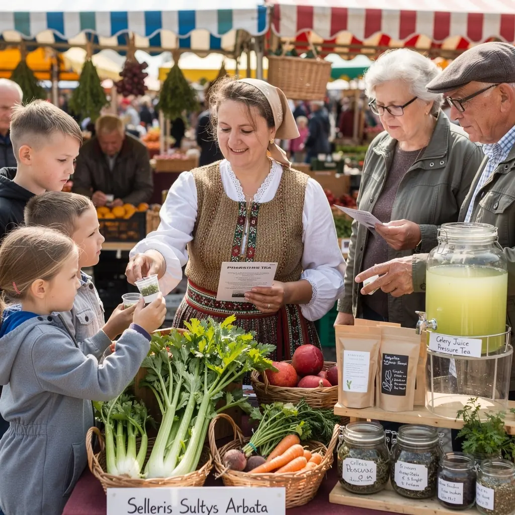 Šviežių daržovių mišinys, naudojamas salierų sulčių gamybai, siekiant pagerinti organizmo funkcijas.