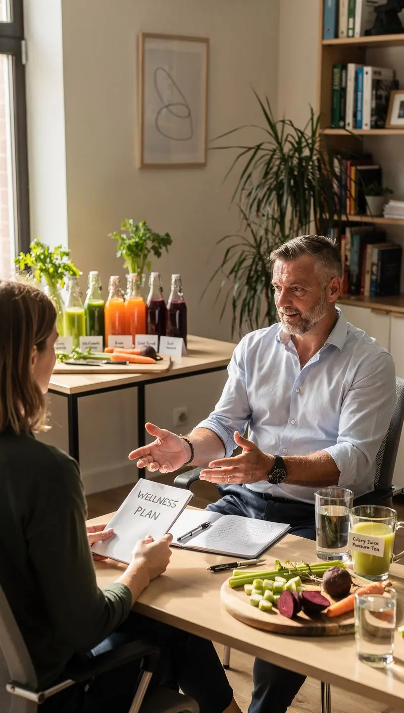 Šviežiai paruoštas salierų arbatos puodelis su citrinos riekelėmis ir žalumynais.